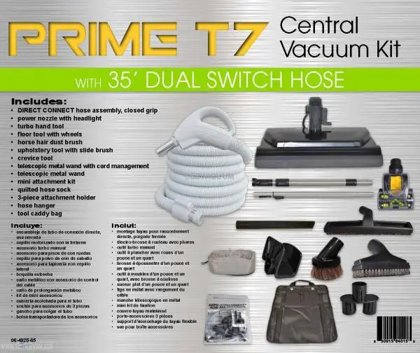 Prime T7 Central Vac Kit w/35' Hose Complete with 6' Pigtail